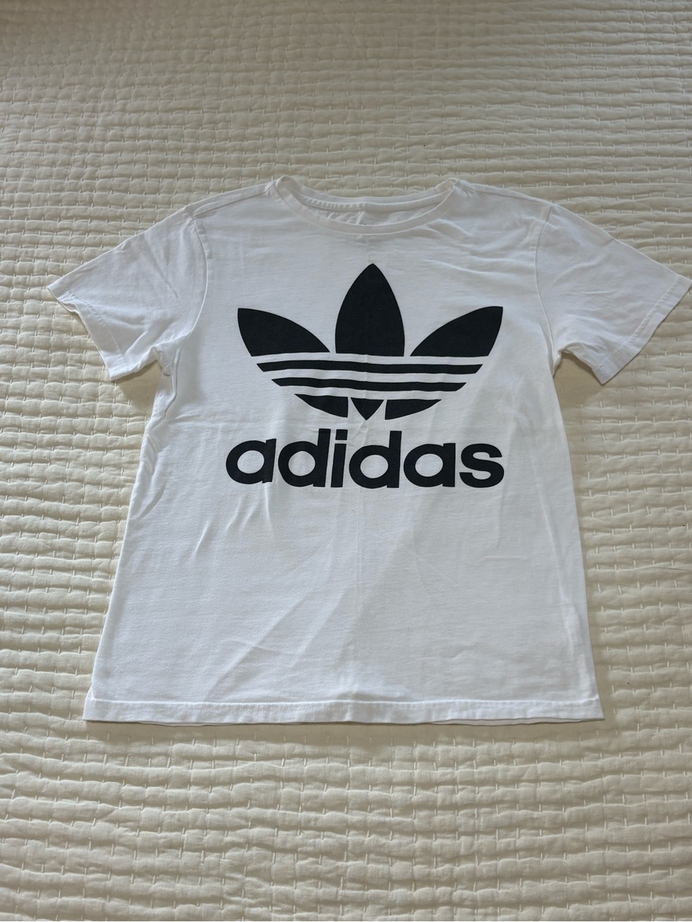 adidas White Tee with Black Trefoil Logo - Kids Short Sleeve
